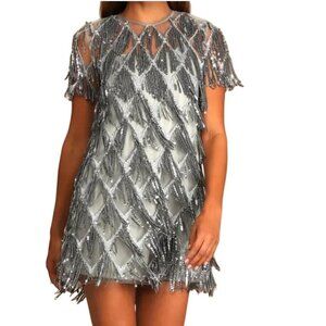 Lulus NWT On The Dance Floor Gray Sequin Front Shirt Sleeve Soft Dress Size L